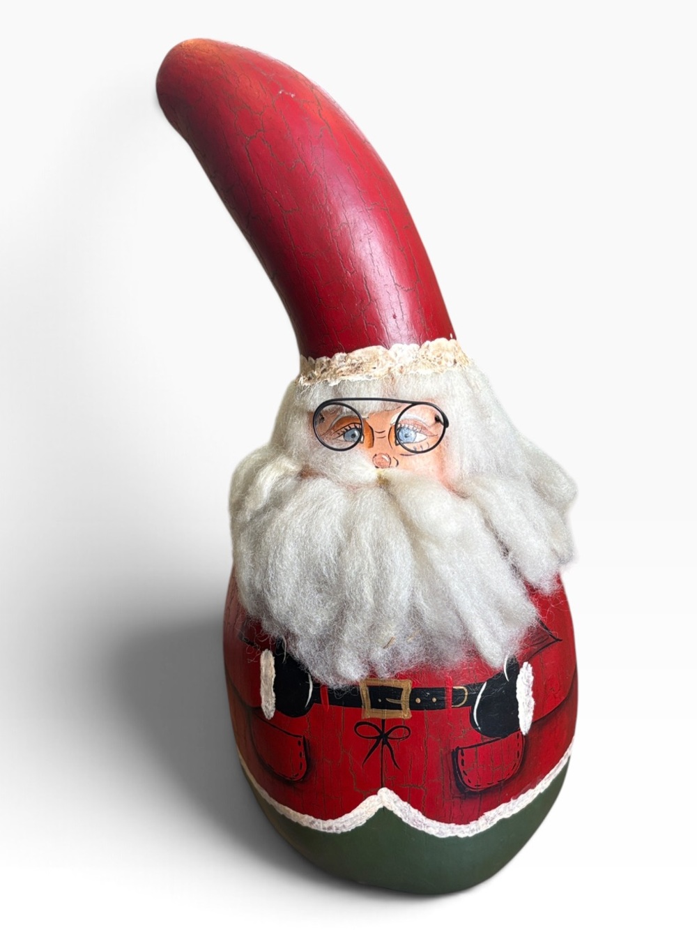 Vintage Hand Painted Santa Gourd w/ Stand 16”H Christmas Holiday Folk Art